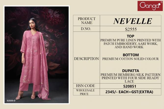 Nevelle 2555 By Ganga Printed Premium Pure Linen Dress Material Wholesale Price In Surat